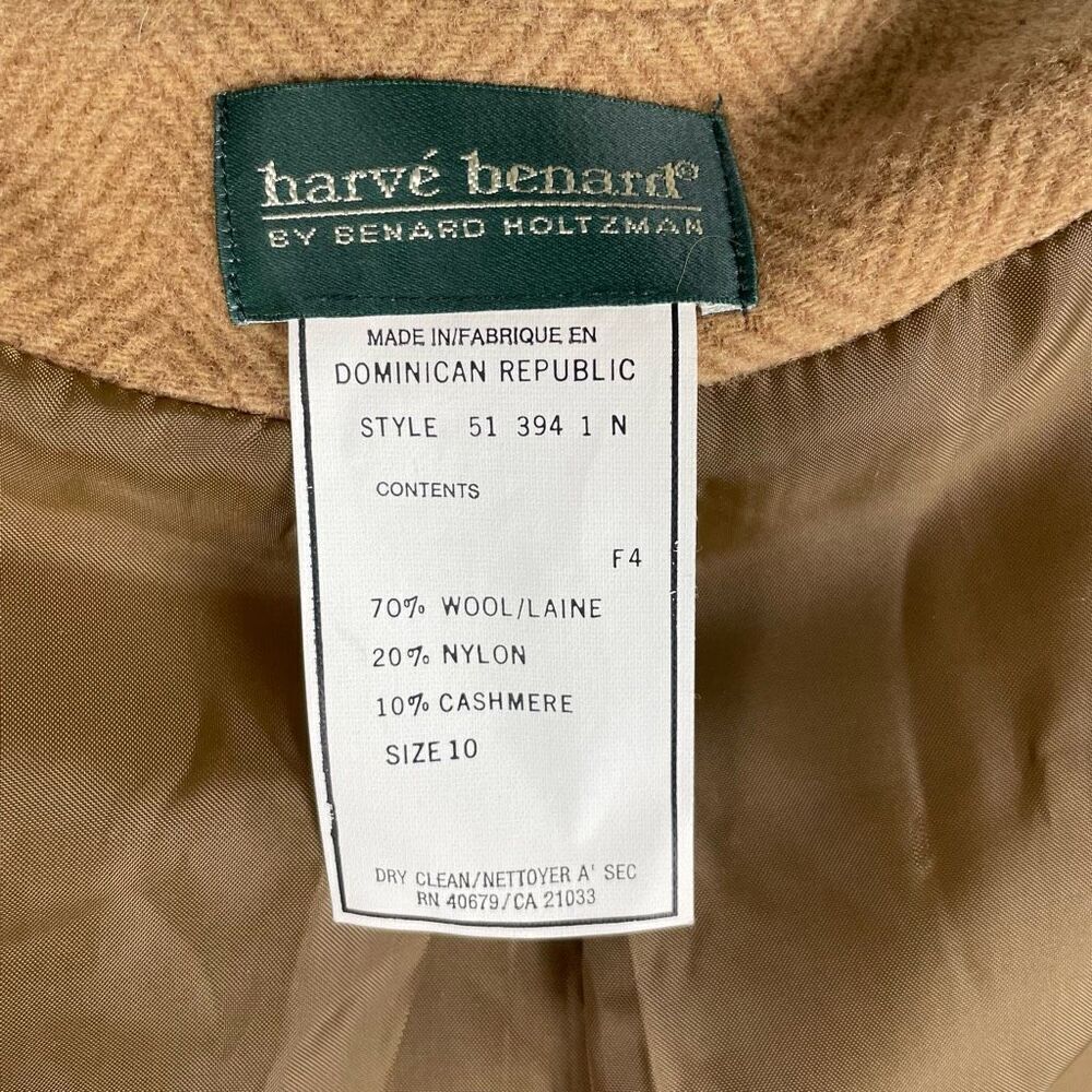 Vintage 90’s Harve’ Benard Tan Herringbone Wool Cashmere Blend Blazer - Women’s - Picture 6 of 6